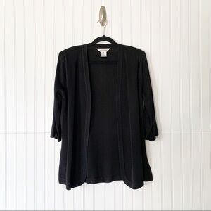 Misook Solid Black Open Front 3/4 Sleeve Cardigan